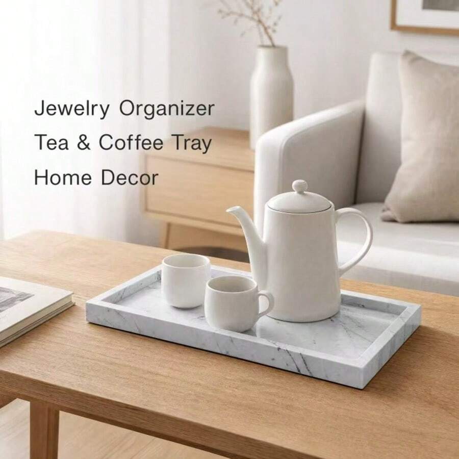 Carrara White Marble Tray | Luxury Stone Storage Dish, Suitable For Keys, Perfume And Jewelry | Elegant Bathroom Vanity And Entryway Decor | Natural Stone Home Decor Gift - Carrara White Marble Tray - View 1