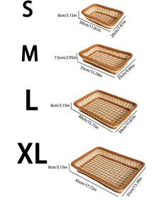 3件組(M+L+XL)/1件 編織收納籃附把手，仿藤編塑膠手工鏤空裝飾籃，波西米亞農舍鄉村風多功能檯面收納籃，適用於廚房水果蔬菜麵包餐具儲藏室居家裝飾 - 杏色 - 查看 9