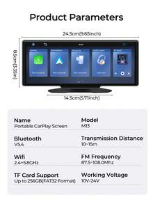 REMAX Pantalla portátil para coche HD de 10.26 pulgadas, compatible con CarPlay inalámbrico y Android Auto, cámara de reversa, reproductor MP5, plug and play, pantalla universal, accesorios para coche, artículos esenciales para coche - Negro - Ver 11