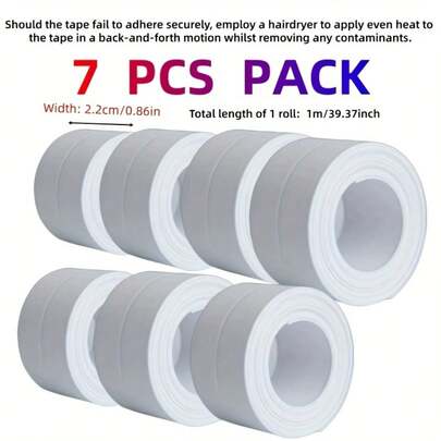 7 rollos de cinta de sellado autoadhesiva de PVC | Impermeable para ducha, cocina, baño y decoración de esquinas