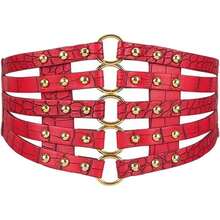 Hollow Out Rivets Cinch Belt Tied Corset Elastic Wide Waist Belt Underbust Waistband Mother's Day - Red - View 1