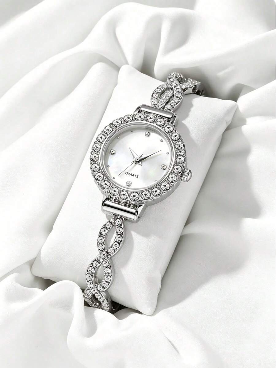 1pc Silver Women's Stainless Steel Band Classic Business Versatile Diamond Quartz Watch, Suitable For Daily Wear - Silver - View 1
