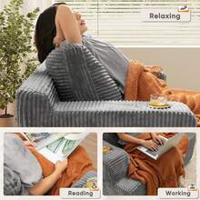Oversized Chaise Lounge Chair, Cloud Couch With Fluffy Upholstered, Deep Seat Sleeper Sofa Bed With Two Cup Holders, Comfy Boneless Couch No Assembly - Black - View 5