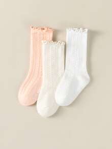 3 Packs Of Baby Over-The-Knee Socks With A Ruffled Hem And Openwork Mesh. Non-Slip, Thin Sole, Insect Repellent, Suitable For Girls. - Multicolor - View 3