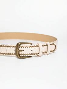 1pc Women's Denim Punk Style Beaded Buckle Belt - Apricot - View 5