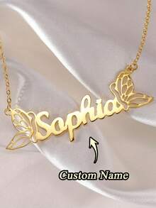 1pc Stainless Steel Customized Butterfly Name Necklace, Personalized Fashion Cute Private Nameplate Pendant Necklace, Best Daily Accessory For Women, Women's Jewelry Gift, Customized Name Necklace, Customizable Item, Personalized Gift For Her, Mother's Day Gift, Girlfriend Gift, Birthday Gift, Anniversary Gift - Multicolor 3 - View 4