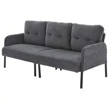 Three-Seater Sofa In Corduroy, Upholstered In A Soft And Comfortable Fabric, With A High Back And Practical Side Pockets. Sturdy Metal Legs And Solid Construction. Suitable For Living Rooms, Bedrooms, Or Offices. - Grey - View 10