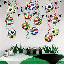 1 Set 30pcs Football Theme Birthday Decorations, Including Happy Birthday Decor And Hanging Swirls, Reusable Multi-Season Football Party Supplies, World Cup Football Party Decorations, Spiral Ribbons - View 5