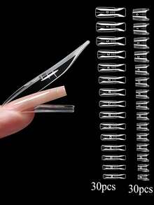 60pcs Dual Nail Forms - 30pcs Top Forms + 30pcs Bottom Forms, Short Oval Nail Extension Molds, Quick Extension Without Paper, 15 Sizes Plastic Nail Tips, Reusable Salon Nail Art DIY Supplies - Clear - View 9