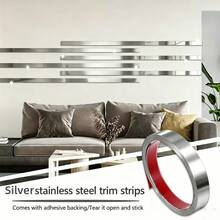 1 Gulungan Lis Trim Stainless Steel Perekat Diri - Lis Dinding Dekoratif untuk Ruang Tamu, Plafon & Celah Furnitur - Baja tahan karat - View 12