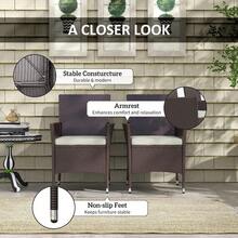 Outsunny 2 PCS Rattan Wicker Dining Chairs With Cushions And Anti-Slip Foot, Patio Stackable Chairs Set For Backyard, Garden, Lawn, Dark Coffee-XY939620 - 01-0594 - View 4