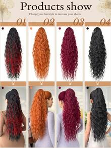 38 Inch Extra Long Straight Heat-Resistant Synthetic Ponytail Hair Extension, Deep Brown Gold Light Brown Gradient Burgundy Black, Suitable For Women's Party And Daily Use Claw Ponytail Hair Accessory - 黑棕色 - 查看 8