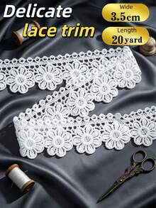 1.38 Inch Wide Exquisite Embroidered Daisy Floral Lace Trim, Suitable For Sewing And Crafts, DIY Headbands, Bows, Wedding Dress Sewing Accessories, Available In 10/5/3 Yards - White - View 7