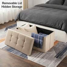 Grey Folding Storage Bench With Lid, Multifunctional Stool For Home & Entryway - Beis - Ver 4
