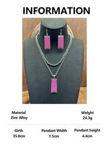 1 Set / Western Vintage Style Jewelry Set, 1 Pair Rectangular Faux Turquoise Earrings And Double Layer Necklace, Rugged And Eye-Catching Overall Style, Full Of American Western Wilderness Texture, Highly Compatible With Cowboy Style, American Vintage Hot Girl Style, And Western Cargo Style Style. - Bohemian Style - View 26