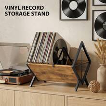 Vinyl Record Storage Rack, 80-100 LP Capacity Record Holder With Adjustable Divider, Rustic Brown Particleboard & Iron Vinyl Display Shelf, Non-Slip Clip, Open Design, Multi-Purpose Organizer For Albums, Magazines, Books 30x40x30cm - View 7
