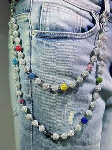 1pc Fashion Streetwear Hip-Hop Pants Chain, Handmade Ceramic Crystal Ball Waist Chain, Neutral Body Jewelry Accessory For Daily Wear - Multicolor - View 8