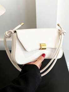 Retro Shoulder Bag For Women Metal Lock Flap Saddle Bag Casual Knot Detail Crossbody Bag White Purse Handbag For Work Travel Back To School Outfits - 彩色 - 查看 13