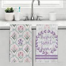 2 piezas SWEET HOME Toallas de cocina con patrón floral púrpura sin costuras, toallas de cocina de microfibra rectangulares, paños de platos, esponjas de limpieza, toallas de mano, toallas de cocina para hornear y té, decoración de cocina, regalo de inauguración de casa, regalo de cumpleaños, toallitas de limpieza de baño, toallas decorativas - Multicolor - Ver 10