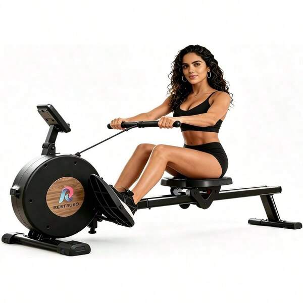 Remadora Magnética Resistencia Ajustable 8 Niveles - Máquina de Remo con Asiento Ergonómico Ultrasuave, Soporte Tablet y Móvil, Riel Aluminio, Monitor LCD, Entrenamiento Cuerpo Completo