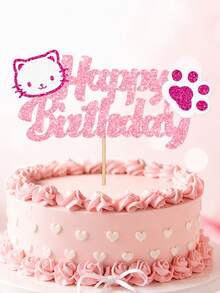 1pc Pink Glitter Cat Birthday Cake Topper, Cat Paw Cake Decoration, Suitable For Girls Children Birthday Party, Cute Cat Theme Cake Decor - Cat - View 10