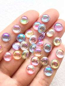 200pcs 8mm Transparent Semi Circle AB Acrylic Flat Bottom Rhinestone Nail Art Clip DIY Craft Decorative Accessories - Color - View 4