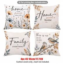 4 buc. huse de pernă decorative pentru canapea, albastru și maro, cu model floral cu păsări și text, imprimate pe o singură față, din material piele de piersică prietenos cu pielea, 45*45 cm, potrivite pentru casă, dormitor, living, petreceri și decor de sărbători, cadou, fără umplutură - Multicolor - Vizualizare 10