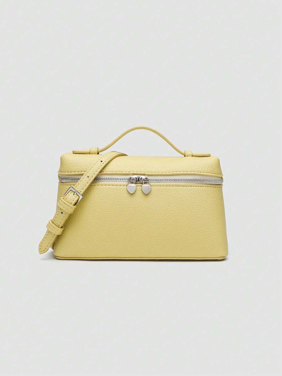 1 pieza de bolso bandolera cuadrado de PU con textura de lichi en color sólido, bolso pequeño para mujer, adecuado para combinar con atuendos de moda diarios. - Iron Gray - Ver 1