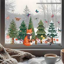Cartoon Animal Forest Static Window Clings, Double-Sided Visible & Reusable, For Home, Kids Room & Kindergarten Decor - Multicolor - View 9