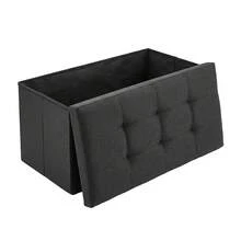 Grey Folding Storage Bench With Lid, Multifunctional Stool For Home & Entryway - Black - View 2
