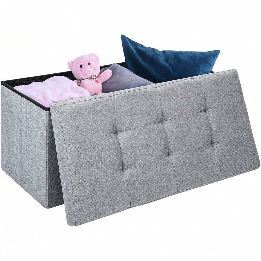 Grey Folding Storage Bench With Lid, Multifunctional Stool For Home & Entryway - Grey - View 1