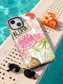 1pc Island Vacation Style Watercolor Grapefruit Slice, Coconut, Crab, Starfish, Palm Tree, Surfboard, Road Sign Pattern Design, Phone 17 Pro Max Phone Case, Compatible With Phone 16 Pro Max, 15 Pro Max, 14 Pro Max, High-End Fashionable And Fun Phone Case, Compatible With 11/12/13/14/15/16 Pro Max Plus, Elegant Design Suitable For Men And Women, Perfect Gift For Girlfriend On Valentine's Day, Easter, Wedding Season And Birthday! - Multicolor - View 1