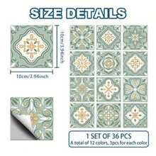 Yellow Green Floral Tile Sticker, Waterproof And Oil-Proof, Self-Adhesive And Easy To Peel, Bathroom And Kitchen Wall Decor, Easy To Remove, No Residue Sticker - Yellow and Green Floral Stickers - View 2
