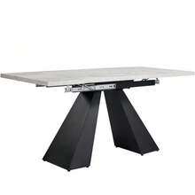 Telescopic Dining Table (99-159 X 74 Cm), Extendable, Ideal For Optimizing Space In The Kitchen. Large Tabletop And Flexible Design, Perfect For The Office Or Living Room. Legs On A Central Pedestal. - 灰色 - 查看 6
