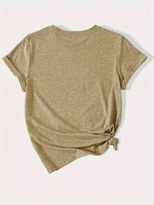 Vintage Casual Loose Fit T-Shirt With Round Neck And Short Sleeves, With A Simple English Letter Print Design. - 卡其色 - 查看 2