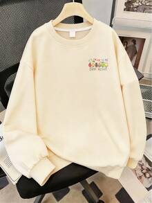 Sweatshirt lengan panjang berkerah bulat, dicetak dengan motif ilustrasi buah, lucu dan modis, cocok untuk anak perempuan kenakan di musim gugur dan musim dingin. - Aprikot - View 4