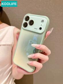 KOOLIFE 1pc Green Yellow Ombre Gradient Phone Case, Large Camera Window With Gold Rim, PC+TPU Shock Absorbing Bumper, Fresh Casual Minimalist Style, Anti-Scratch Back Cover Compatible With Apple 17/17pro/17promax/17Air/16/15/14/13/12/11 - Gradient Green - View 3
