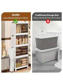 43 Cm Home Storage Cabinet, Multi Layer Foldable Storage Organizer With Transparent Doors And Mobile Casters, Modular Cabinet Combination For Bedroom Kids Room Study Room Kitchen Household Storage Organization - White - View 7
