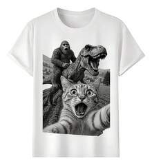 Playeras Gato Con Dinosaurio Y Gorila - Blanco - Ver 1