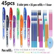 45 Sets Of Erasable Neutral Pens, With Eight Colors And Replaceable Ink Cartridges. Eraser Included. Writing Width 0.5 Mm. Suitable For Schools, Office Supplies., Back To School - Sets - View 9