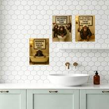 Humorous Chimpanzee Self-Adhesive Wall Sticker Poster With Playful Quotes, Funny Bathroom Decor Wall Decals, 3-Piece Set, Suitable For Restrooms, Hotel Bathrooms, Restaurants And Home Wall Decoration, Halloween Gift - 3-piece Wall Sticker - View 3