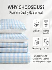 Set Perlengkapan Tidur 3 Potong Bergaris Biru & Putih, Set Sarung Selimut & Sarung Bantal Ultra Lembut, Ramah Kulit, dan Bernapas, Cocok untuk Semua Musim, Dekorasi Kamar Tidur Asrama Mahasiswa dan Rumah - Baby Blue - View 4