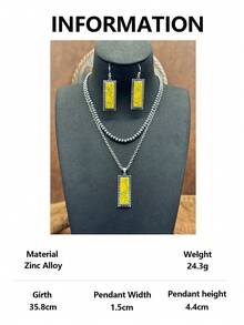 1 Set / Western Vintage Style Jewelry Set, 1 Pair Rectangular Faux Turquoise Earrings And Double Layer Necklace, Rugged And Eye-Catching Overall Style, Full Of American Western Wilderness Texture, Highly Compatible With Cowboy Style, American Vintage Hot Girl Style, And Western Cargo Style Style. - Bohemian Style - View 21