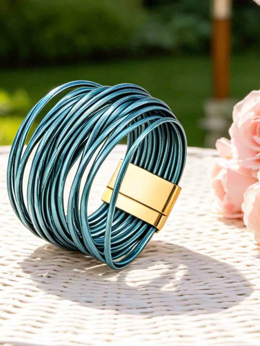 Bohemian Style PU Leather Multi-Layer Women's Bracelet For Outfit Matching - Blue - View 1