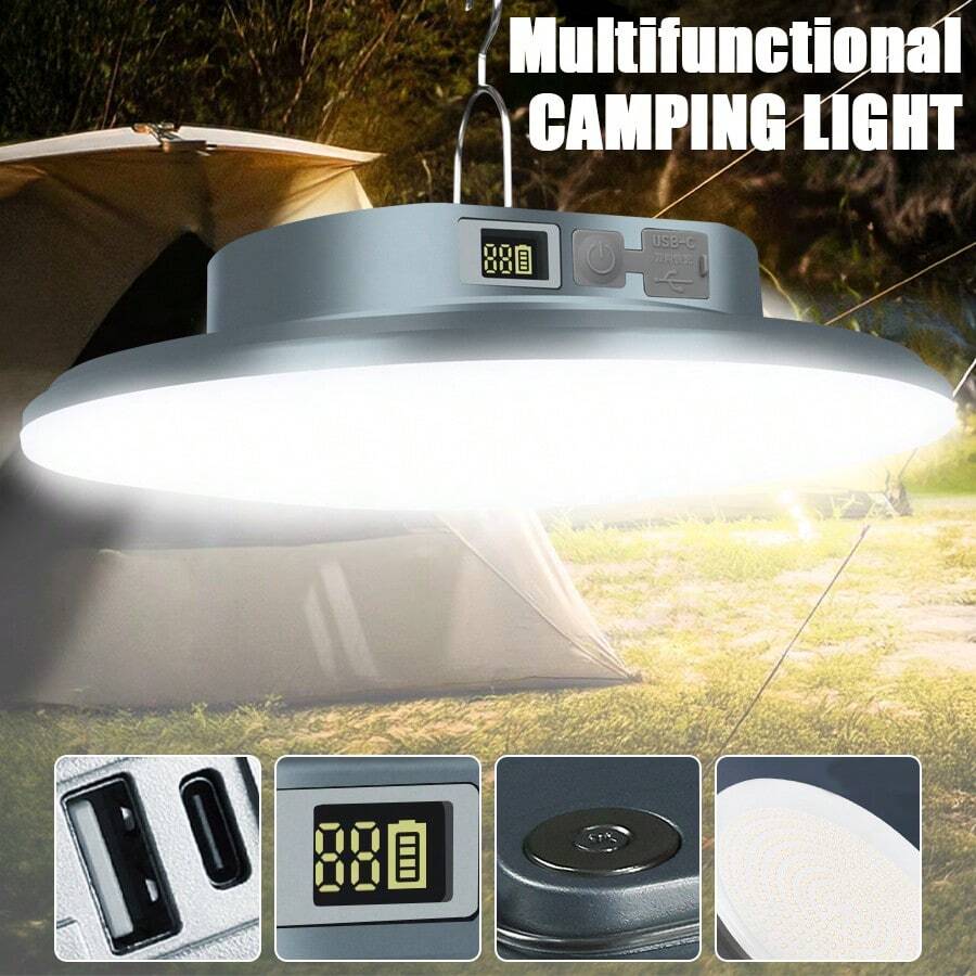 可充電 LED 露營燈,ABS 機身,磨砂金屬燈頭,拋光燈頭,楔形底座,按鈕控制,USB 充電。適合露營、帳篷、緊急使用和夜市。 - 多色 - 查看 1
