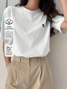 Camiseta de hombro caído de verano sólida - Blanco - Ver 1