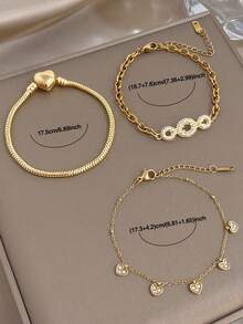 Simple Elegant Heart Pendant Chain Bracelet For Women Golden Chain Bracelet Sets For Travel Valentine'S Day Birthday Music Festival Jewelry Gifts - Multicolor - View 7