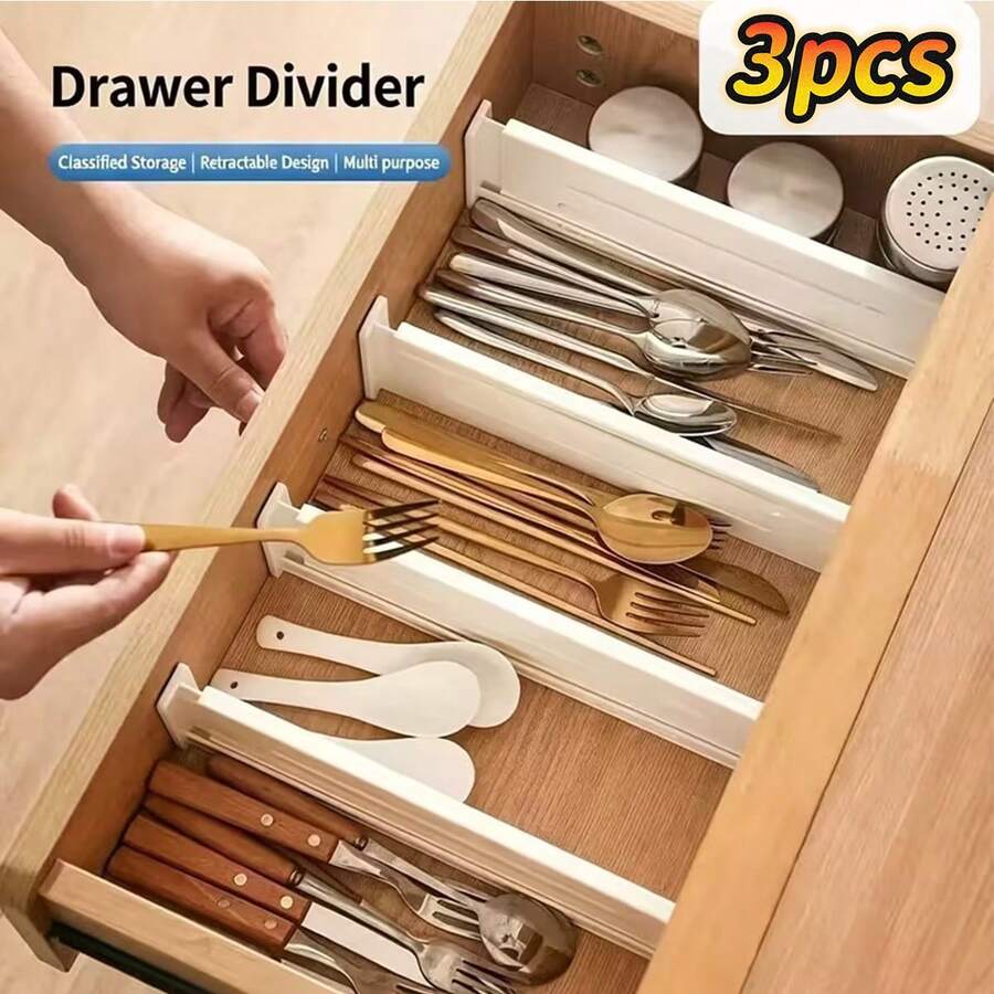 3pcs Expandable Drawer Dividers, Flexible Storage Partitions. Multi-Functional Organizer, Can Be Freely Combined, Perfect For Drawers, Closets And Kitchen Cabinets