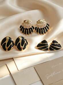 3 Pairs Elegant Burgundy Enamel Flower Shell Stud Earrings, Hypoallergenic Skin-Friendly Sweat-Resistant 304 Stainless Steel, Suitable For Bridesmaid Wedding Gifts, Daily Wear, Christmas Party, Wedding Ceremony, Commute, Date, Holiday Gift, Halloween Costume, Back To School, Cyber Monday, Date, Banquet Party, Thanksgiving - Multicolor - View 8