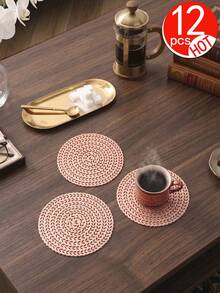 12入金色麥穗造型雞尾酒杯墊，PVC材質餐墊，3.94英吋圓形咖啡杯墊，可水洗、易清潔、可擦拭、防滑、耐熱，適用於房間裝飾、居家桌面佈置、家居裝飾，適合節日、派對、生日、婚禮及晚餐聚會 - 彩色 - 查看 11